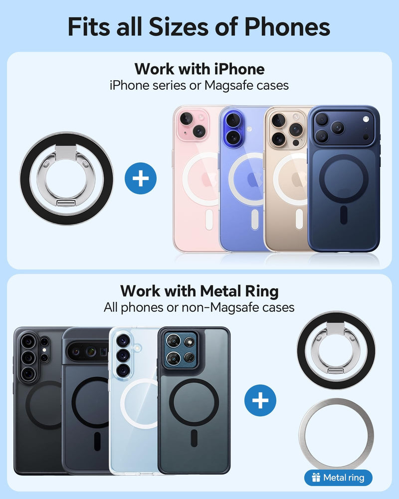 Magnetic Phone Ring for MagSafe Phone Grip, Super Magnet, Stylish Ring Holder Stand with for iPhone 17 16 15 14 13 12 Pro Max Air, Mag Safe Women Decor Accessories, Glitter Silver 2026