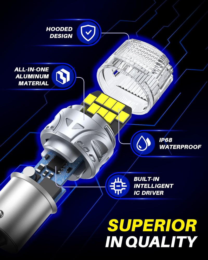 AUTOONE Upgraded 1156 LED Bulb White, 500% Super Bright, 7506 BA15S P21W LED Replacement with Projector for Backup Reverse Tail Brake DRL Signal Parking Lights, Pack of 2 1156/7506