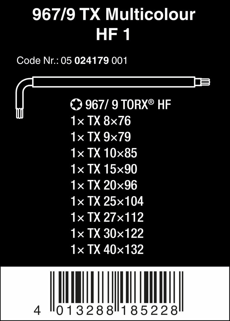 Wera 05024179001 Torx L-Key Set 967 Sl/9 with Holding Function,MULTI Key Set L Multi