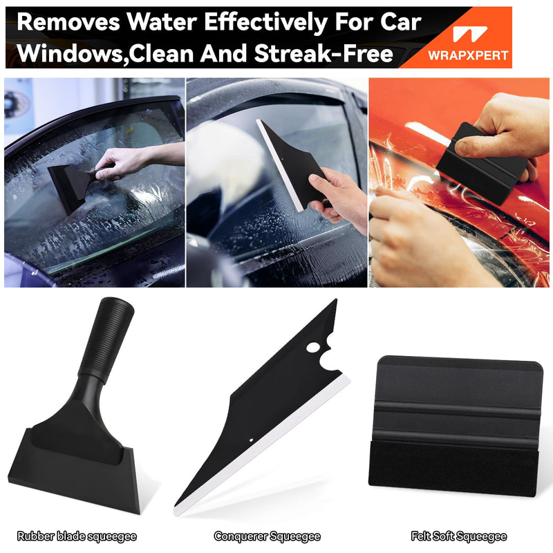 WRAPXPERT Window Tint Kit 15 PCS Vinyl Wrap Tools Kit Vehicle Glass Protective Film Installing Tool Included Squeegee Tool Kit, Plastic Scraper, Safety Film Cutter, Utility Knife with Blades Black