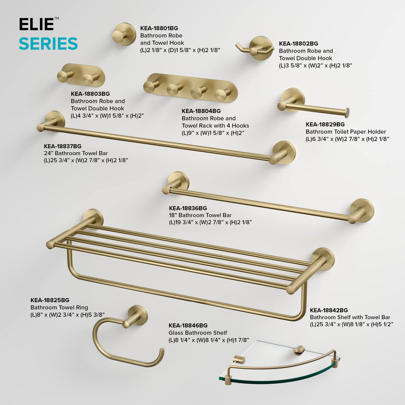 KRAUS Elie Bathroom Robe and Towel Hook in Brushed Gold, KEA-18801BG 3 5/8 Inch