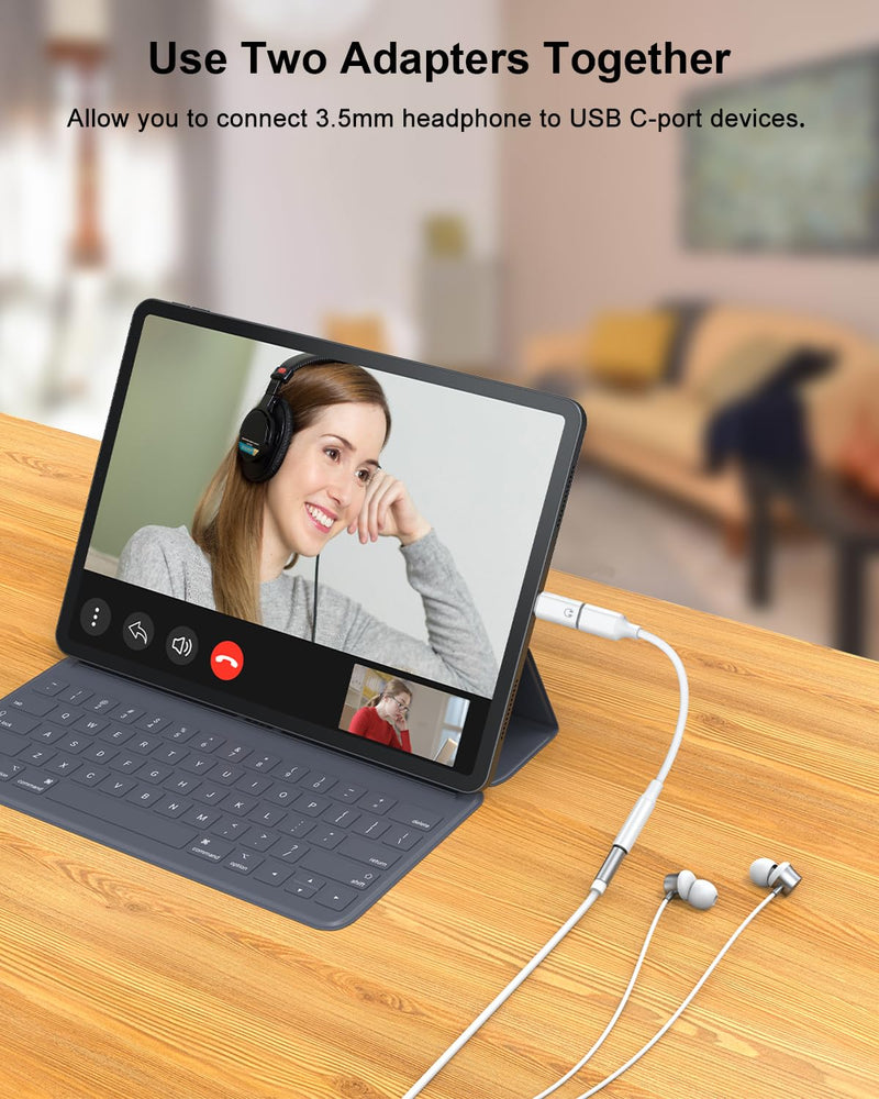 AreMe for Lightning to 3.5mm & USB C to Lightning Headphone Audio Adapter | Earbuds Adapter Converter for iPhone, Support Line Control & Calls