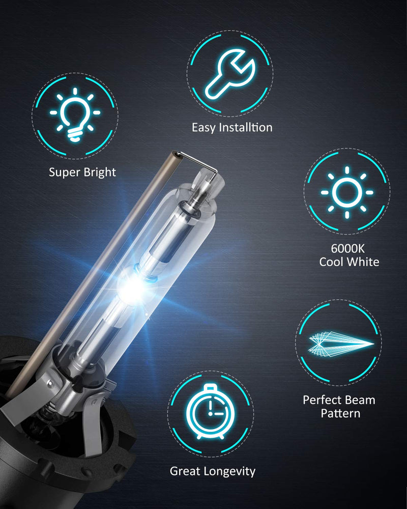  [AUSTRALIA] - Nilight D4S HID Bulbs, 6000K Diamond White D4S Replacement Super Bright High Low Beam D4S HID Headlight Bulb for 12V Cars, 2-Pack