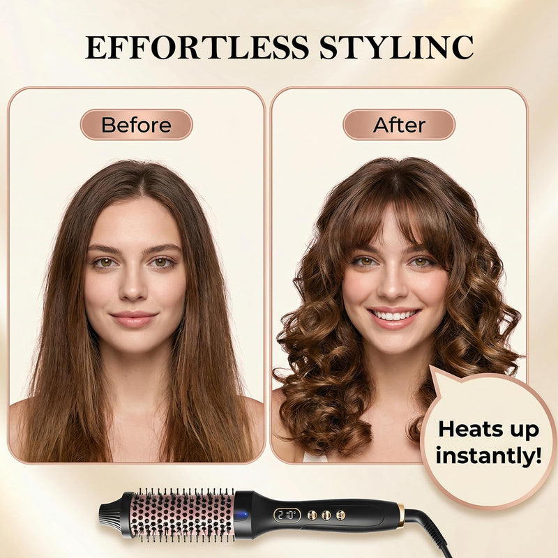  [AUSTRALIA] - Ninnyi Hot Brushes for Hair Styling, 38mm Adjustable Temperature Round Heated Thermal Curling Brush with Display for Short to Medium Hair