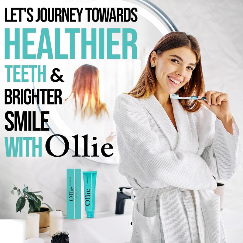 Ollie Clean Mint Nano Hydroxyapatite Toothpaste for Teeth Whitening, 10% Hydroxyapatite Formula, (Pack of 3, 4oz) 4 Ounce (Pack of 3)