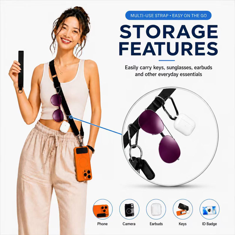 2Pack Crossbody Cell Phone Lanyards & Wrist Straps | 2Pack Multifunctional Adjustable Detachable Neck Strap 2 Phone Patches for Men Women Travel