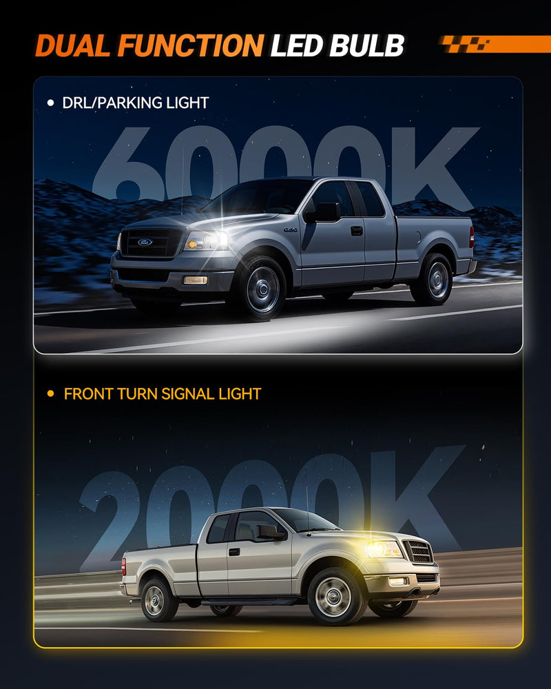 SEALIGHT 3157 Switchback LED, 2025 Latest 3157 LED Bulb Dual Color Amber Yellow/White 3156 3457 4157 T25 Lamps with HD Len & Extra Resistor for Turn Signal/DRL/Parking Lights, 34-SMD Chipset, 2PCs Xenon White/Amber Yellow RL501-3157