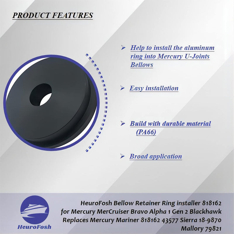 Bellow Retainer Ring installer 818162 for Mercury MerCruiser Bravo Alpha 1 Gen 2 Blackhawk Replaces Mercury Mariner 91-818162 43577 Sierra 18-9870 Mallory 79821