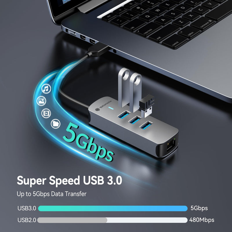 Yottamaster 4-in-1 USB A 3.0 Hub with 2.5Gbps Gigabit Ethernet – 3X USB-A 3.0 Ports, Aluminum LAN Converter, Plug and Play for MacBook Pro/Air, XPS, Windows, Mac OS, Linux, NAS