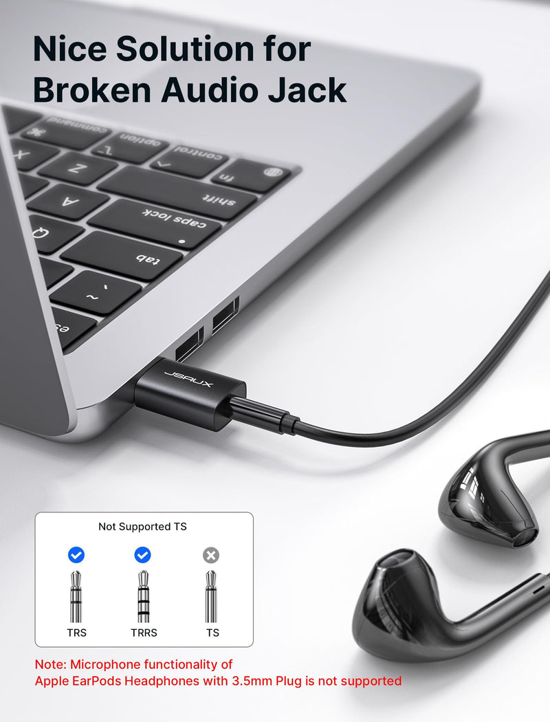 JSAUX 2 Pack USB to 3.5mm Jack Audio Adapter - External Stereo Sound Card for PS4, PS5, Headphones, Mac, Linux, Laptops, Desktops - Black Audio Jack Adapter