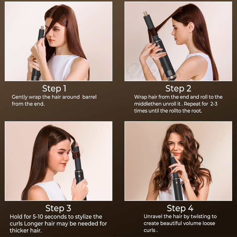  [AUSTRALIA] - 5 in 1 Air Styler and Hair Dryer Brush Set with Auto Curl Wand | Styles, dries, curls, straightens and adds volume with interchangeable heads for everyday hair styling