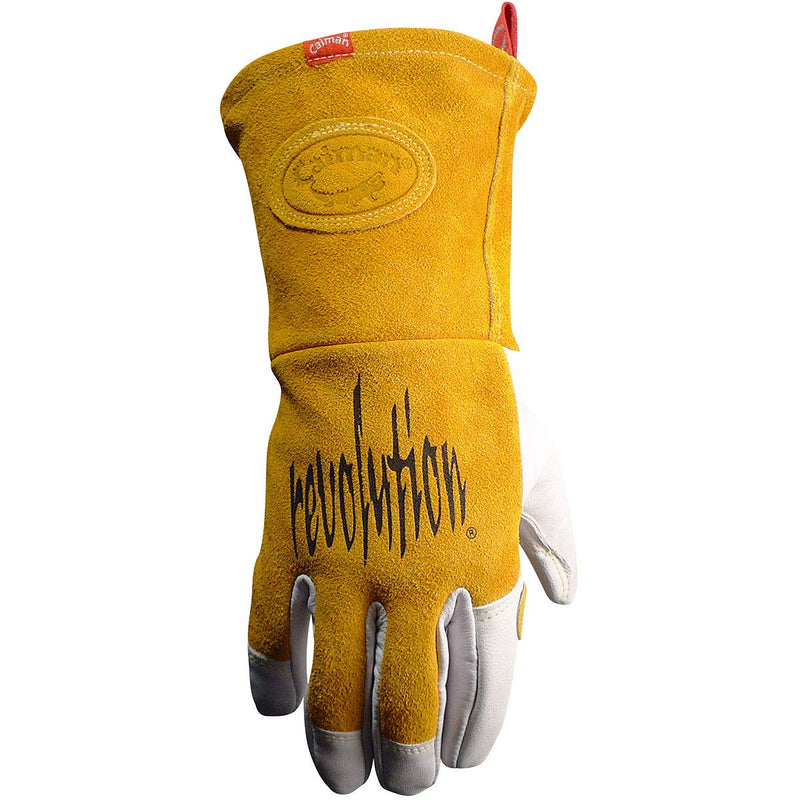 Caiman unisex-adult Premium Goat Grain Tig/Mig Welding Gloves With Split Cowhide Back and Flame Resistant Insulated Back X-Large (Pack of 1) White/Gold