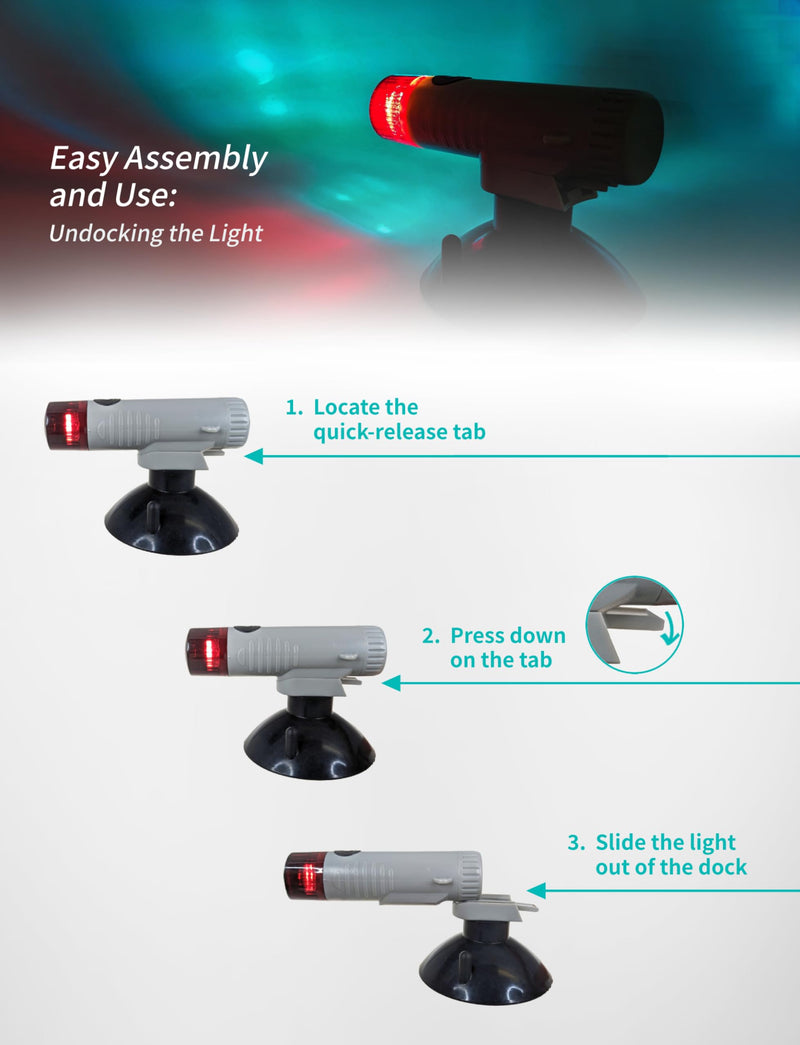 Pactrade Marine Battery Navigation Lights for Boats LED - Portable Red/Green Bow Light (Suction Cup Mount) - Kayak Fishing Accessories, Jon Boat Accessories Marine