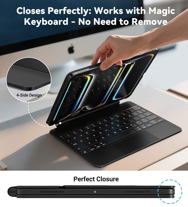 Matekxy Magic Keyboard Compatible Case for iPad Pro 13 Inch M4 2024/M5 2025 | Case with Smart Connector, Full 4-Side Protection & Magnetic Pencil Alignment Guide, Slim Cover, Black