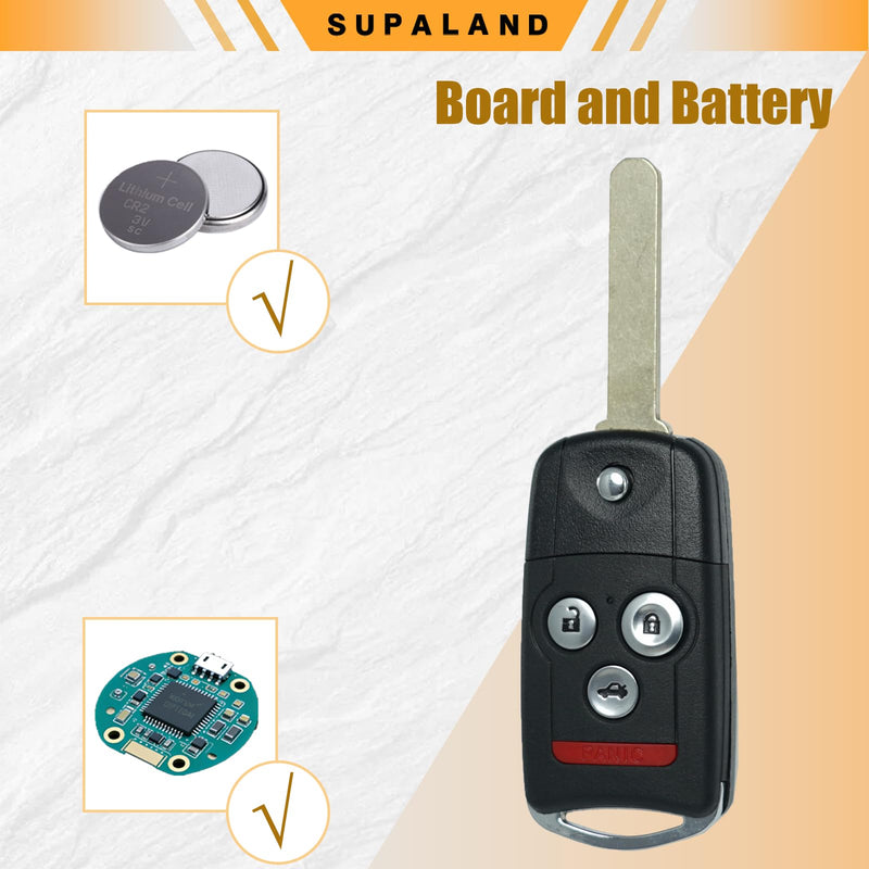SUPALAND Key Fob Replacement Fits for Acura MDX RDX 2007-2013 Car Keyless Entry Remote Control Flip Key N5F0602A1A 35111-STX-326 4 Button (Set of 2)