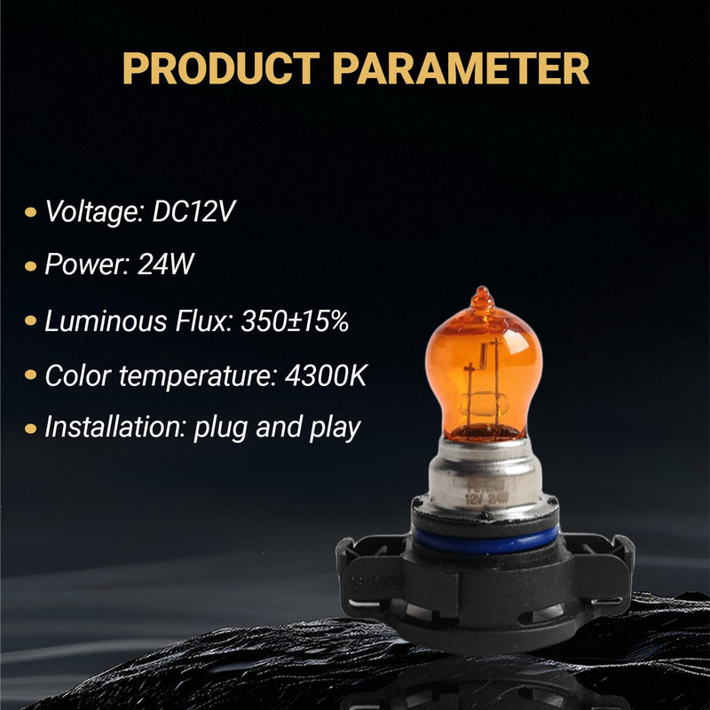 2 PCS PSY24W Car Fog Light Bulb, 12V Daytime Running Lamps, Turn Signal Bulb, Brake Light, Reversing Light Bulb, Automotive Clear Glass Bulbs Lighting Accessory, Universal for Most Cars (Amber) 2 PCS Amber #PSY24W