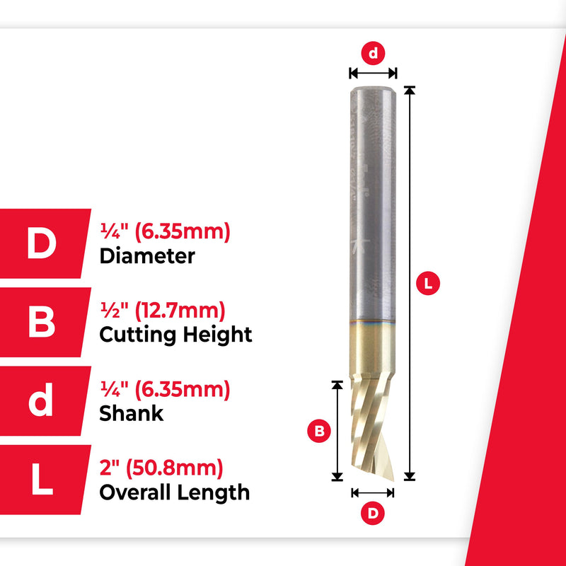 Amana Tool CNC Solid Carbide Spiral O Flute Up-Cut, Aluminum Cutting Router Bit, ZrN Coated, 51810-Z, 1/4 D x 1/2 CH x 1/4 SHK x 2 Inch Long 1/4 inch x 2 inches
