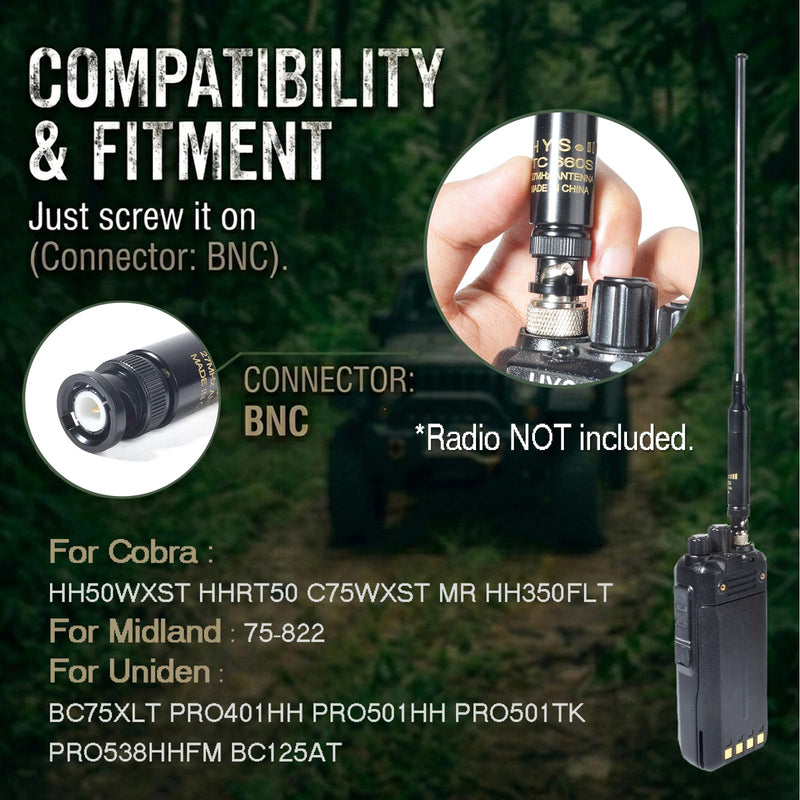 BNC 27MHz Telescopic Antenna for Uniden Cobra Handheld CB Radio | 42.5" Full Extended 6-section High Gain Portable CB Antenna