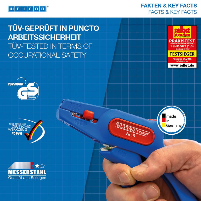 WEICON TOOLS Wire Stripper No. 5, automatic wire stripper 0.2-6 mm², wire stripper with side cutter up to 2 mm