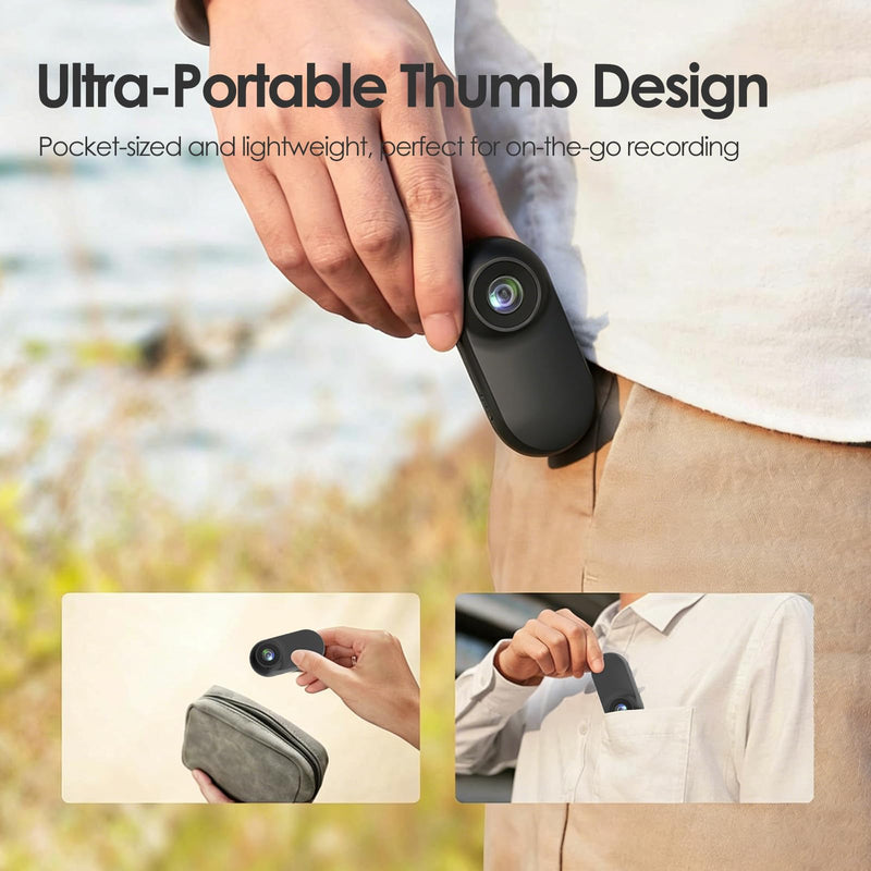 Mini Body Camera, Thumb Size Wearable 1080P Action Camera with 16GB | Magnetic Necklace POV Cam, Helmet Mount,Mounting Kit for Cycling,Vlogging,Sports,Up to 128GB Expandable,Gift for Men & Women Blcak