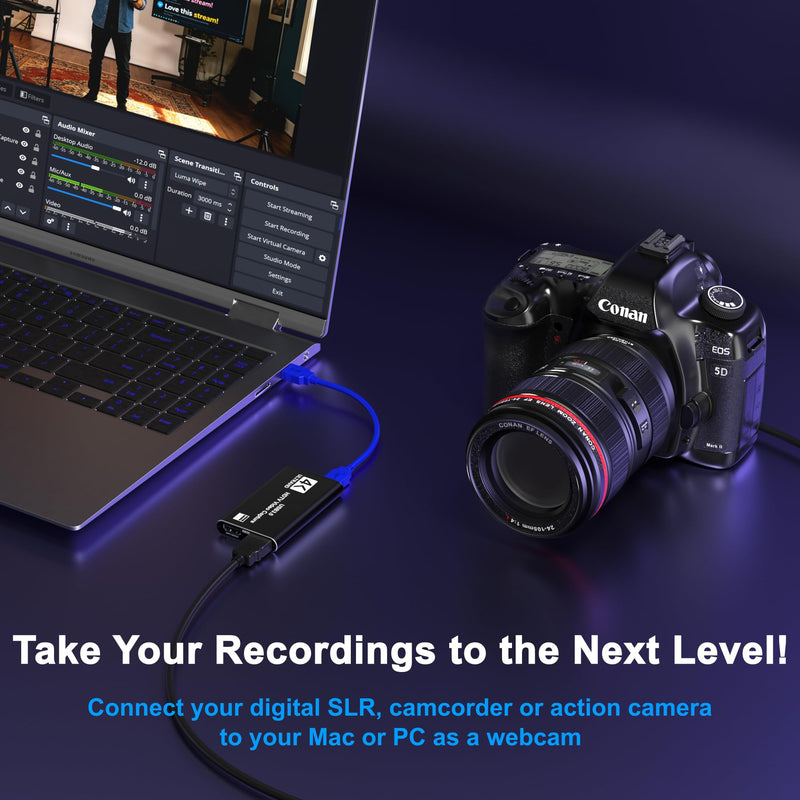 4K HDMI Capture Card, USB 3.0 Video Capture Card for Streaming | Wide Device Compatibility, OBS Compatible, 1080P 60FPS Recording Support