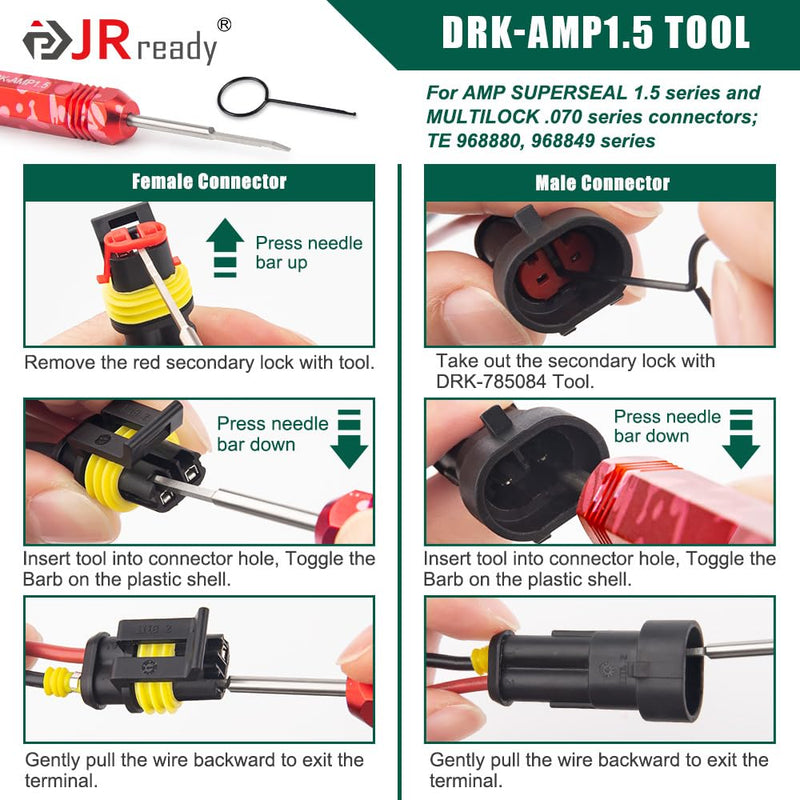 JRready ST5234 Pin Extractor Tool Set for AMP Super Seal1.5 /Metri Pack 150,280/TE 968880,968849/ JST Connector kit,Automotive Wire connectors Sealed Male/Female Terminal Removal Tool Kit 5PCS