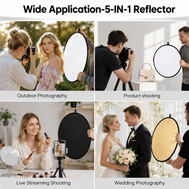 24Inch/60CM 5 in 1 Light Reflector with Bag | Portable Light Diffuser Photography Reflector for Studio Outdoor Photography Translucent, Silver, Gold, White, Black