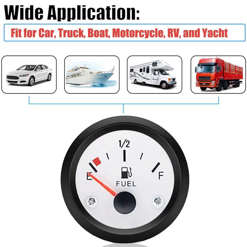 2" 52mm Fuel Level Gauge, 12V Fuel Tank Meter White LED with E-1/2-F Pointer for Car/Boat/Truck/Motorcycle