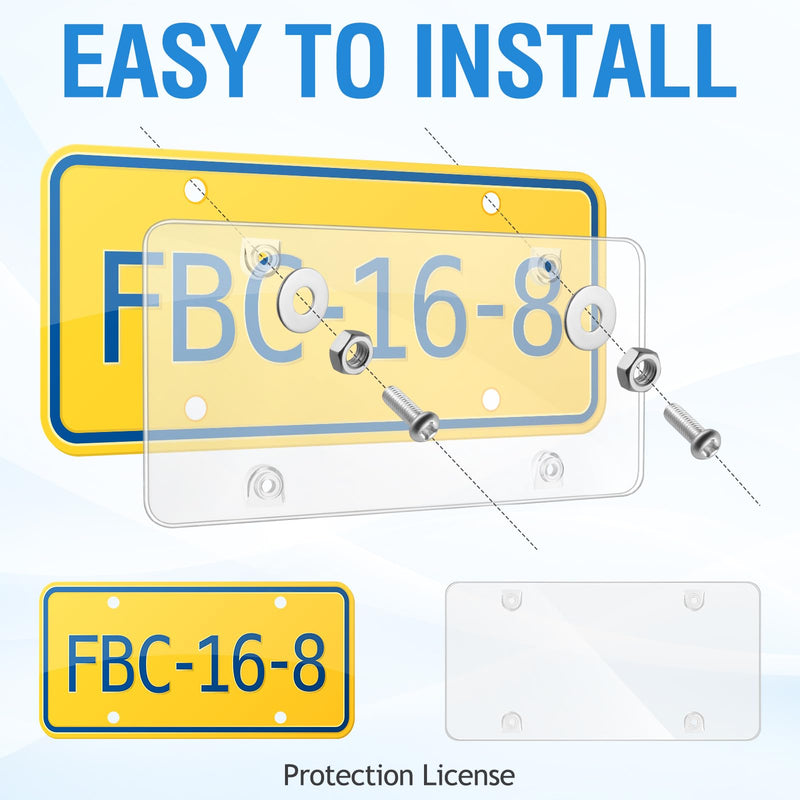 2 Pack Clear License Plate Covers Unbreakable License Plate Protector Clear Flat Cover Frame Shields with Screws 2