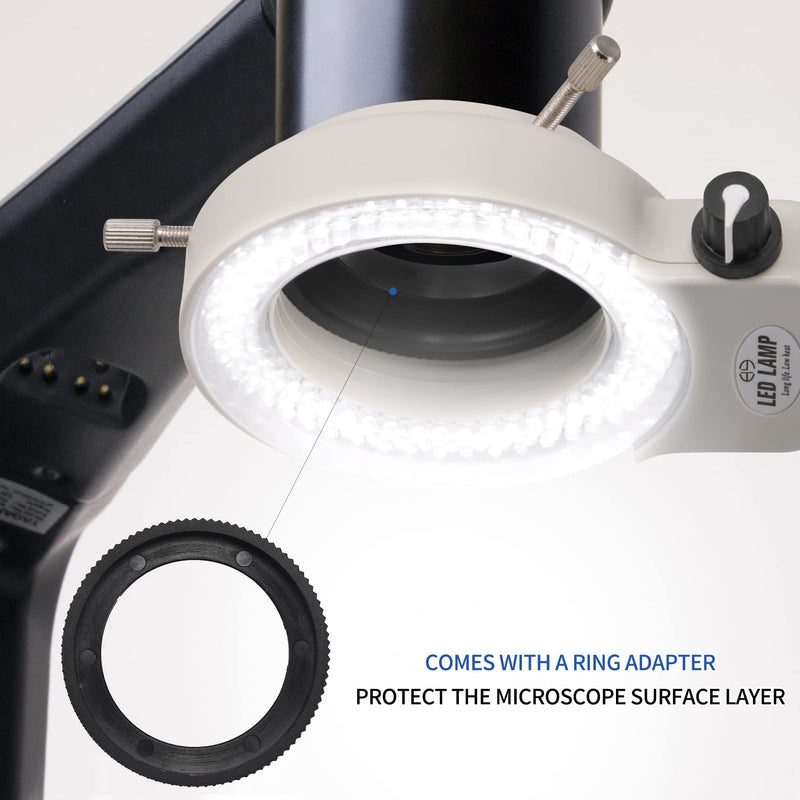 Annhua Microscope Light Source 144 LED Non-Flashing Microscope Ring Light with Adjustable Illuminator and Protective Cover for Microscopes, Camera and Mini Lathe - White