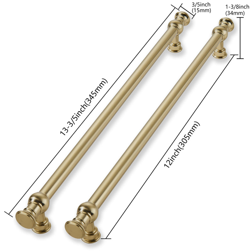 2 Pack 12 Inch Hole Center Brushed Brass Cabinet Pulls-Heavy Duty Solid Cabinet Handles Suitable for Cabinets, Dressers, Kitchens and Bathroom cabinets 2-Pack