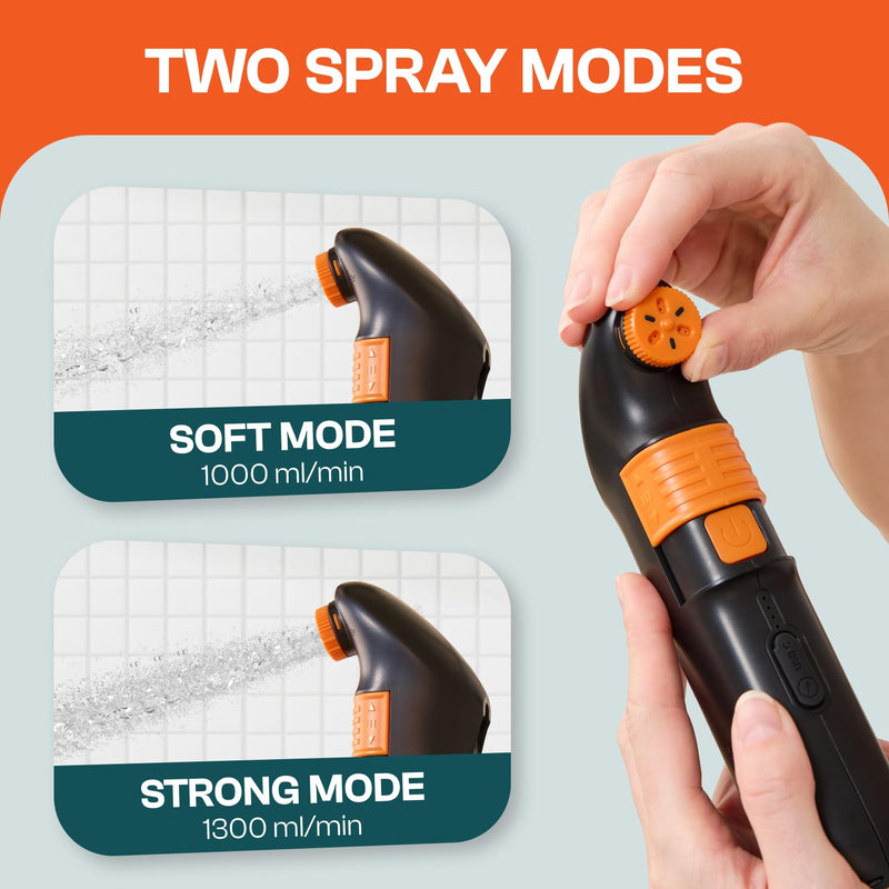 Portable Bidet for Travel & Camping – Electric High Pressure Rechargeable Bidet for Women & Men | 2.5L Bottle | 1300ML/Min Flow | USB-C | 1600mAh Battery | USA Brand – Spray Mate Jumbo (Black) Orange-black