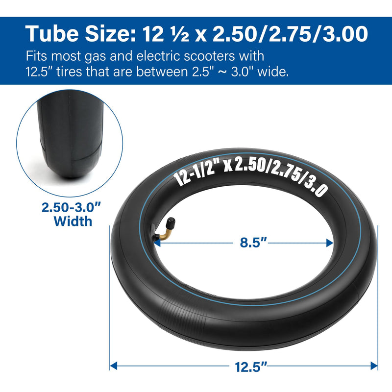 12.5x2.75, 12.5x3.0, 12.5x2.5 Inner Tube for Razor Dirt Rocket MX350 MX400, X-Treme X-560, eZip E-500 E-750 E-900 E-1000 12.5 X 2.75, 2 Pack, Angled Valve