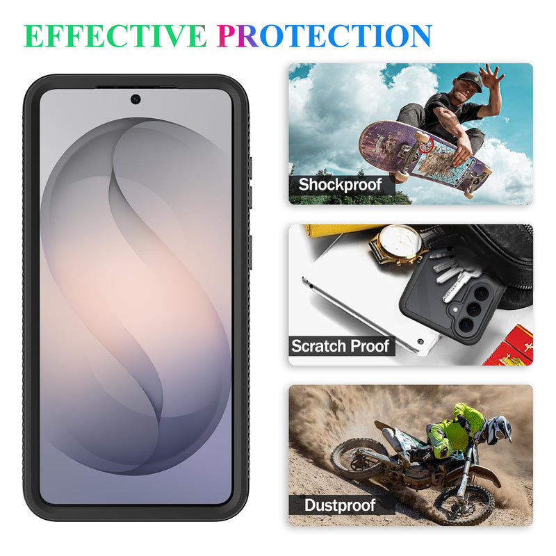 Compatible with Samsung Galaxy S26 Case, Magnetic Wireless Charging Built in Screen Protector Full Body Shockproof Slim Fit Bumper Protective Phone Cover for S26 - Black/Clear Samsung S26