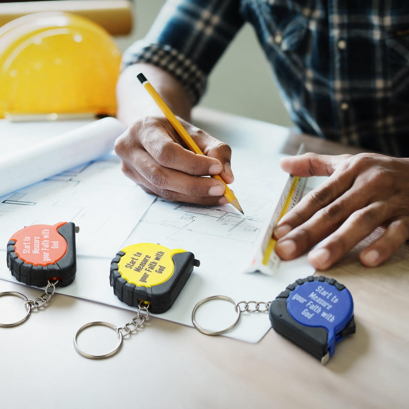 Liliaafar 50 Pcs Church Gifts for Men Small Tape Measure Keychain Bulk 3 ft Start to Measure Your Faith with God Mini Retractable Tape with Lock Keychain Christian Birthday Gifts for Father Dad