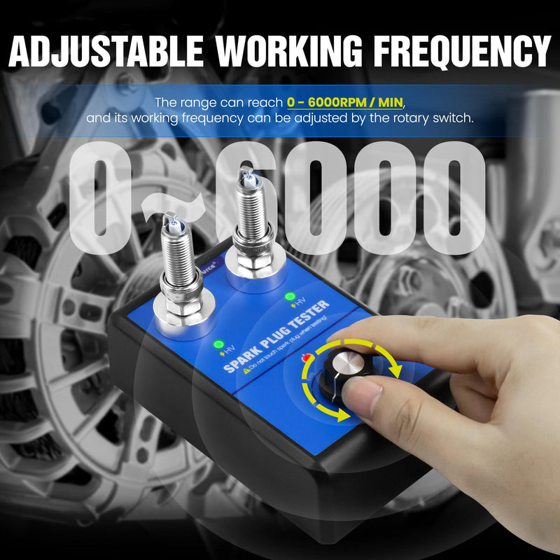 Spark Plug Tester, Dual Holes Automotive Engine Ignition Coil Tester 0 to 6000RPM Adjustable Working Frequency Car Motorcycle Spark Tester Tool for 12V Gasoline Vehicles Spark Plug Socket CC0163-DE2