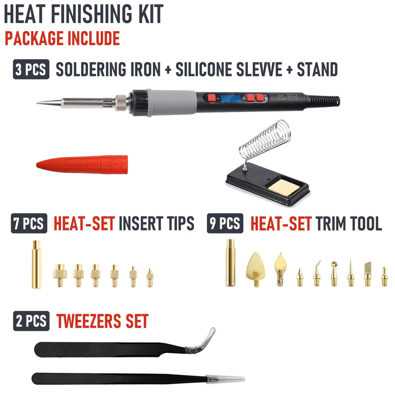 3D Printing Finishing Tool Kit, 80W Soldering Iron & Heat Insert Brass Nut Kit for 3D Printing, Includes Precision Tweezers & Multi-Size Heat-Set Nuts - Complete Smoothing Tool Set Smoothing Tool Kit