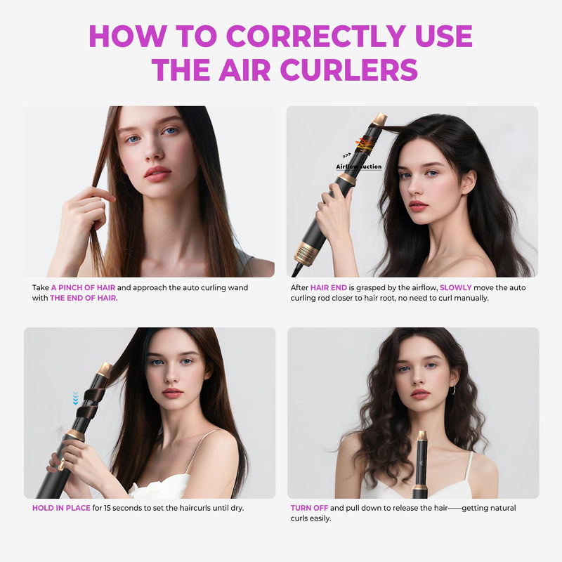 UMIGA Hair Styler 5 in 1 Air Styler Hair Dryer Brush with Air Curling Wands Blow Dryer Hair Styling Tools Magic Multi Styler Hairstyler Airstyler Airbrush Curlers Straightening Brush, UK-Plug, Black