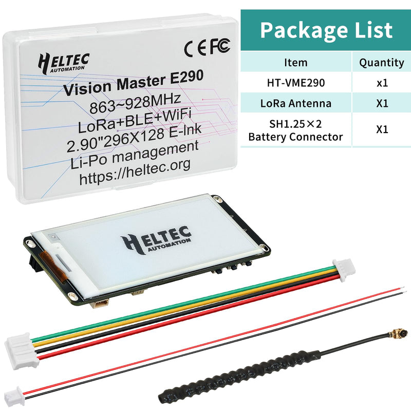 Vision Master E290 Development Board with 2.9" E-Ink Display Screen, SX1262 Chip BLE WiFi ESP32-S3R8 LoRa Module Compatible with Arduino PlatformIO Micpython Meshtastic Raspberry PI IoT（902-928MHz