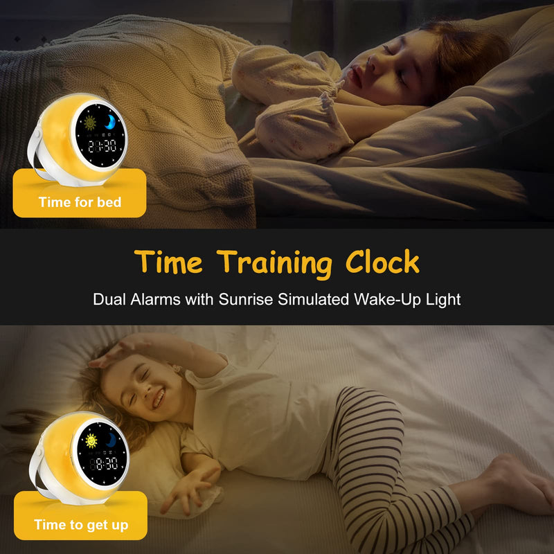 Alarm Clock for Kids, Bluetooth Music Player&Digital Clock, Sleep Sound Machine for Kids Bedroom, Kids Alarm Clock Sleep Trainer with Wake up Light, Ok to Wake Clock for Kids Adjustable Colors