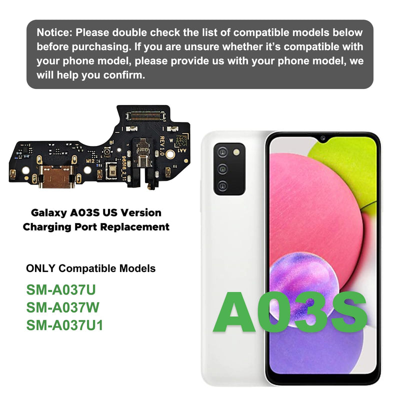 Charging Port Replacement Kit Compatible with Galaxy A03S US Version, Dock Board USB-C Connector Only for SM-A037U, SM-A037W, SM-A037U1, with Instruction Manual, Toolkit