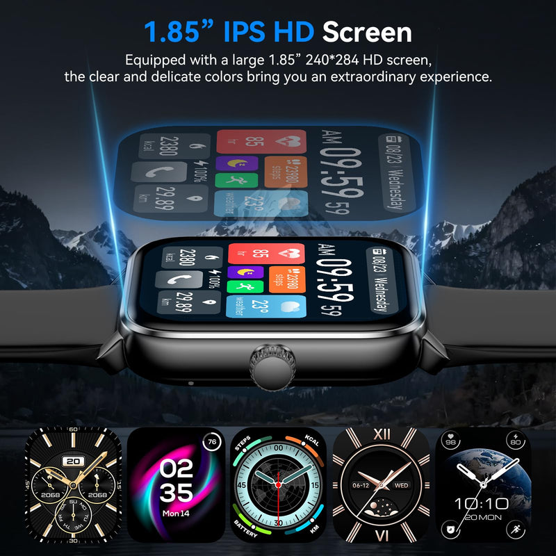 Smart Watches for Men Women with Alexa Built-in, Bluetooth Call, 1.85" HD Touchscreen, 120+ Sport Modes, IP68 Waterproof, 7-Day Battery, 24/7 Heart Rate & Sleep Monitor for Android iPhone (Black) Black