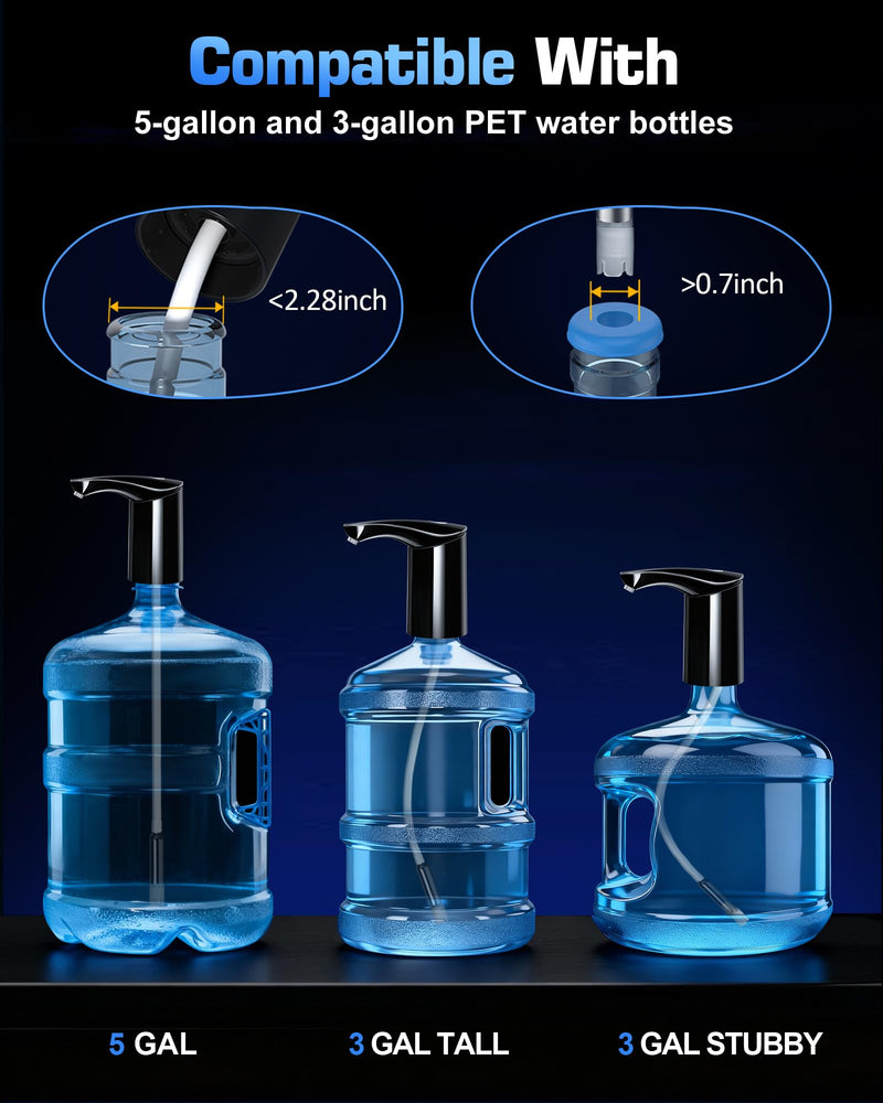 Highest-Output Water Dispenser for 5 Gallon Jug, Electric USB C Water Pump | World Cup Viewing Essential | USB-C Rechargeable | Automatic Portable Dispenser | Perfect for Home, Office, Camping Black