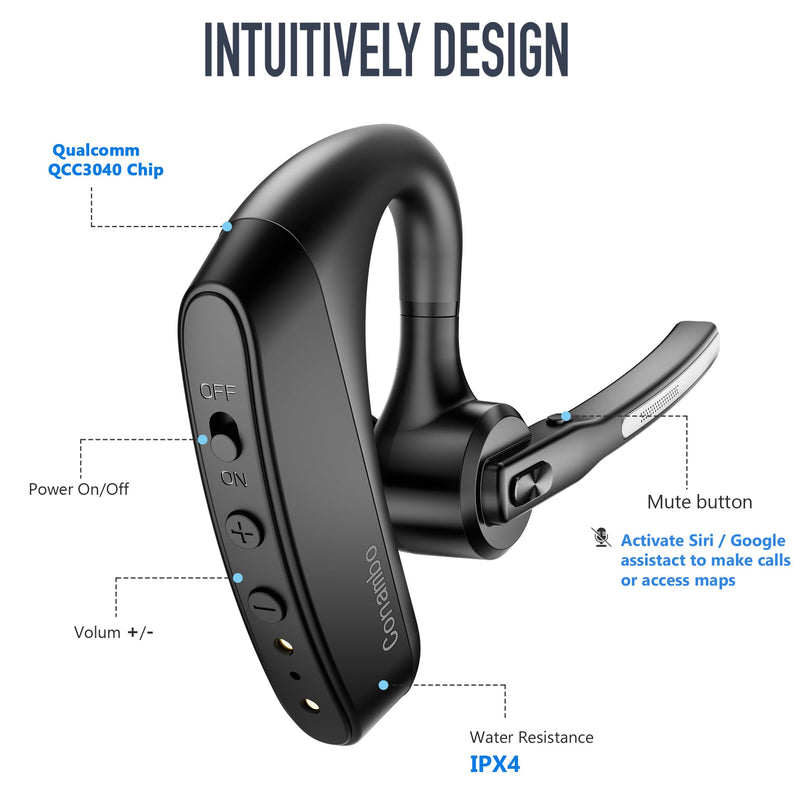 Conambo Bluetooth Headset V5.2 Wireless Bluetooth Earpiece with 750mAH Charging Case 80Hrs Talktime Wireless Headset with CVC8.0 Dual Mic Noise Canceling for iPhone Cellphone Trucker Work