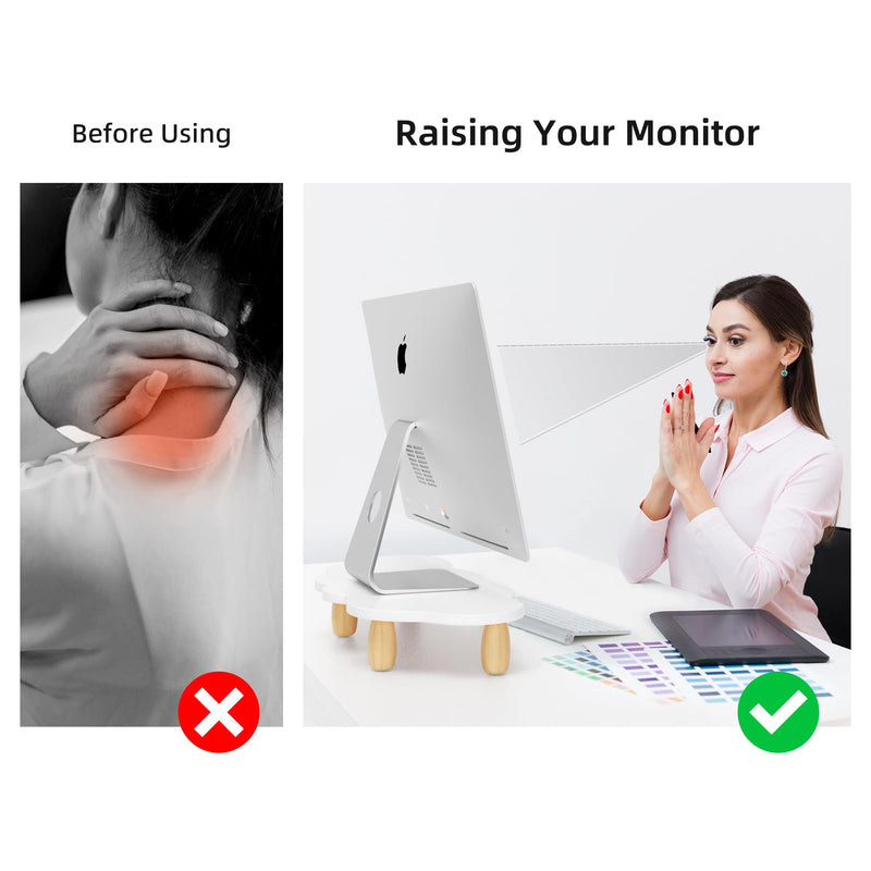 Monitor Stand Riser, Cloud-Shaped Sturdy Wood Computer Monitor Riser, Laptop Monitor Stand+Bear Charger Stand Silicone Dock Holder for Apple Watch Series