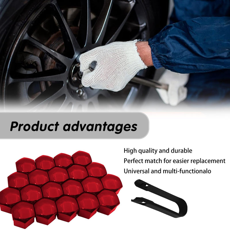 20PCS Lug Nut Covers, 21mm Hexagonal Nut Covers with Removal Tool, Car Wheel Nut Caps, Wheel Center Bolt Caps, Universal for Most Car Lug Nut Caps, Automotive Exterior Accessories (Red) red