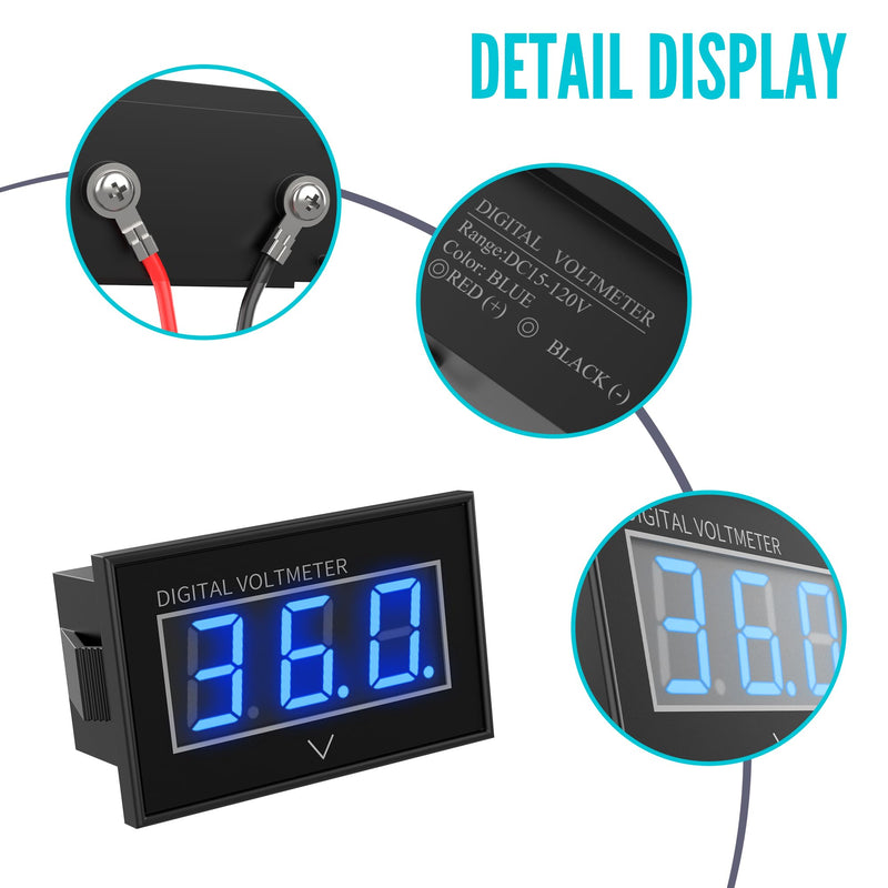 10L0L 36V 48V Golf Cart Battery Meter, Waterproof Voltage Meter with LED Digital Volt Gauge DC15-120V Fits for Yamaha, Club Car, EZGO Golf Cart, Boats