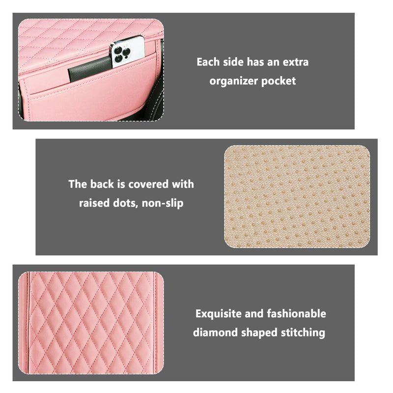 Upgraded Car Center Console Cover,Microfiber Leather Car Armrest Cover Cushion with 2 Storage Bags,Universal Car Armrest Storage Box Car Interior Accessories for Most Cars (Pink) Pink