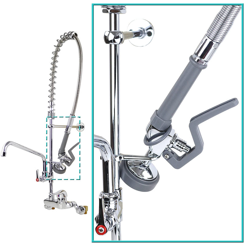 Commercial Sink Sprayer Replacement, Commercial Sink Pre Rinse Faucet Spray with Handle Grip Assembly,1.28 GPM High Pressured Dish Sprayer for Replacement Kit,Grey