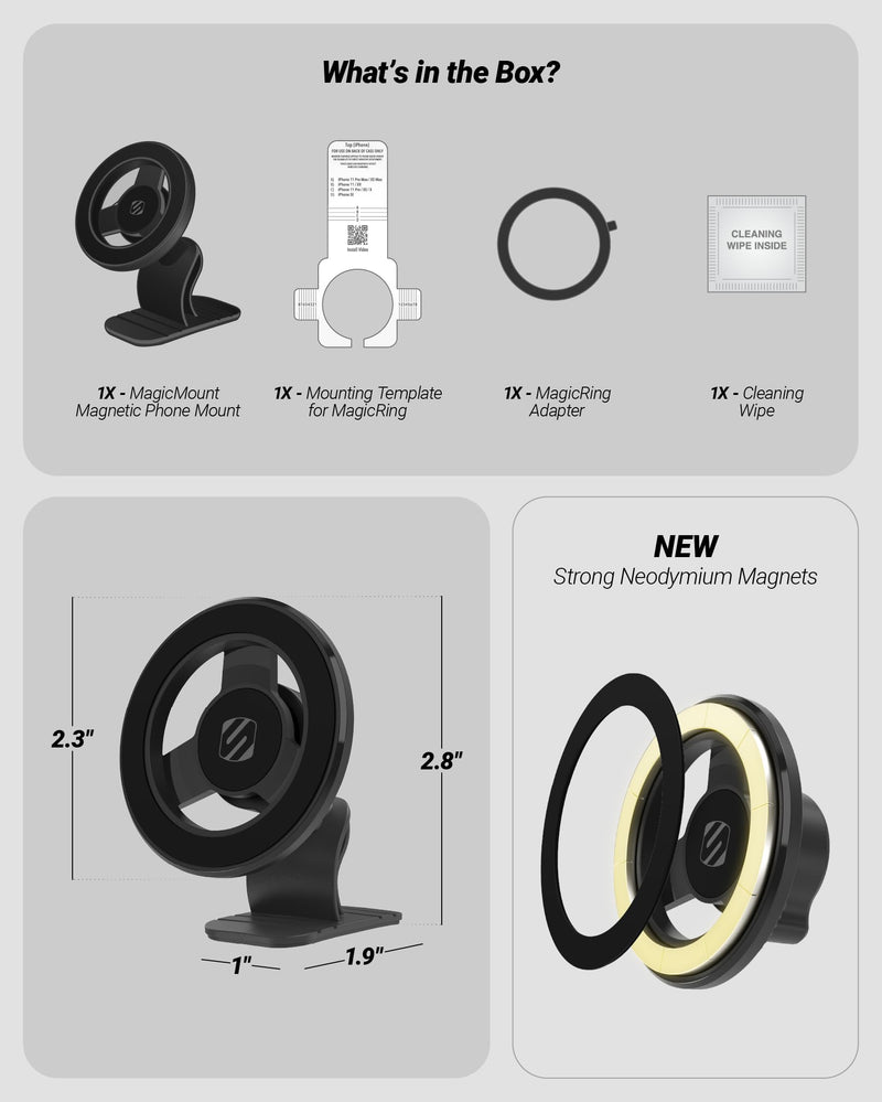 Scosche MagSafe Car Mount, Magnetic Dashboard Phone Holder for Car with 3M Adhesive Base, Strong Magnet Hold, 360° Rotatable Cell Phone Car Mount for iPhone 17/16/15/14/13/12, Includes Magnetic Ring 1 Pack Dash